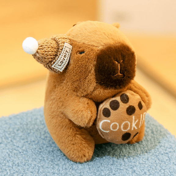 Creative Capybara Plush Toy - Capybara Stuffed Animal with Cookie Hat, Soft Capybara Stuffed Doll Pillow, Unique Birthday Gift for Friend & Family