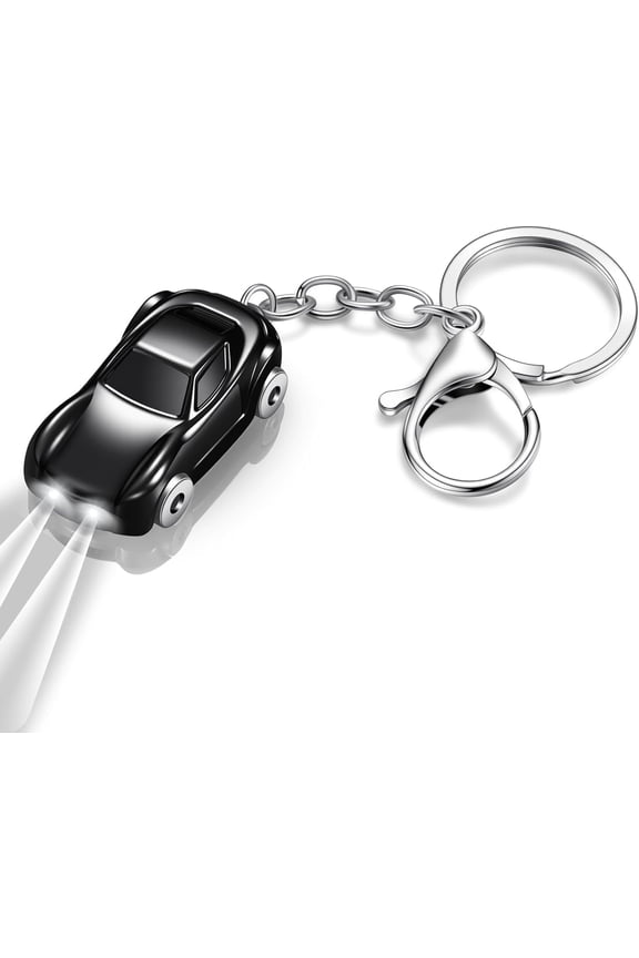 Creative Car Keychain Flashlight with 1 Modes LED Lights 2 in 1 Keychain Ring Backpack Charm Gift for Men Women Black