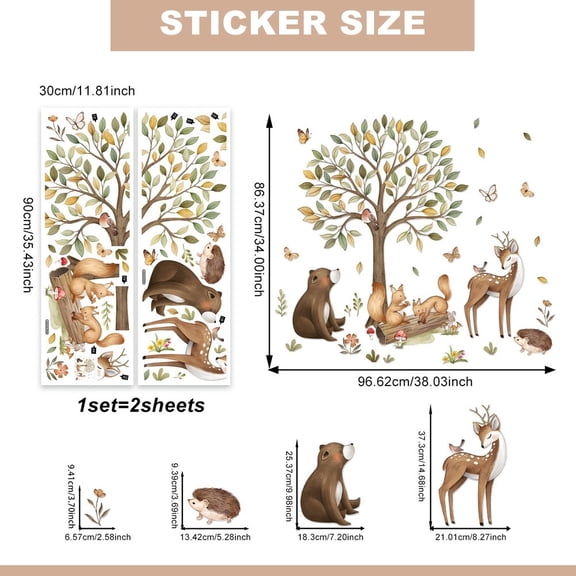 Creative Cartoon Animal Tree Wall Stickers for Living Room Bedroom for Children's