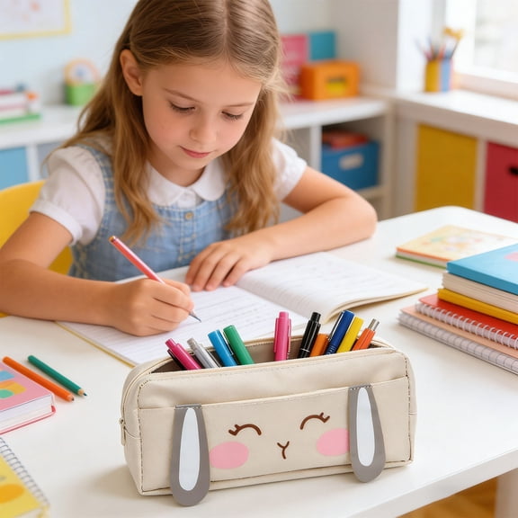 Creative Cartoon Astronaut Double Layer Pencil Case, Large Capacity Cute Space Theme Stationery Bag, Canvas Leather Material