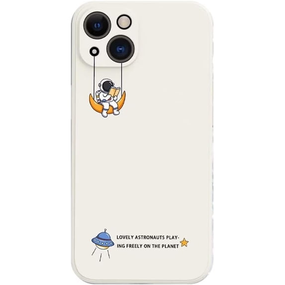 Creative Cartoon Astronaut White Phone Case, Camera Lens Proctection, Shockproof Soft Case for iPhone 14