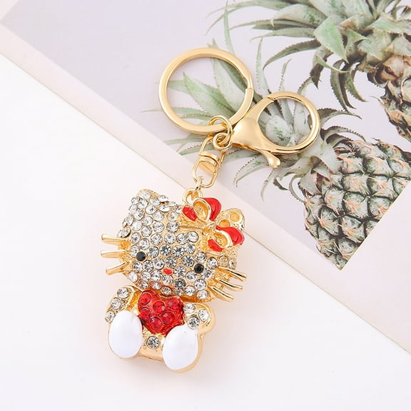 Creative Cartoon Cat Car Keychain Internet Celebrity New Alloy Rhinestone Cat Backpack Pendant for Men and Women