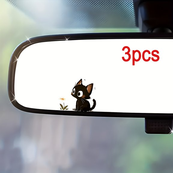 Creative Cartoon Cat and Flower Stickers, Animal-Themed Car Rearview Mirror Decals, Easily Create an Atmospheric Car - Suitable for Cars, Motorcycles, Computers, Phones, Doors, Windows, and Walls