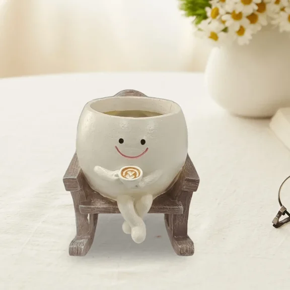Creative Cartoon Doll Resin Flower Pot Series, Nordic Style Cute Figurine Planter With Drainage Hole, Funny Peeing Boy & Rocking Chair Design Plant Pot, Succulent Vase For Indoor Outdoor Home Office
