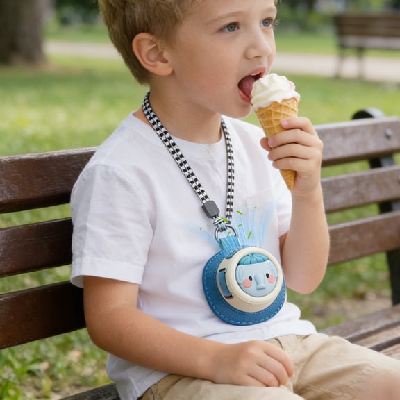 Creative Cartoon Hat Bladeless Neck Fan, Hands‑Free Portable USB Rechargeable Mini Fan for Outdoor Travel