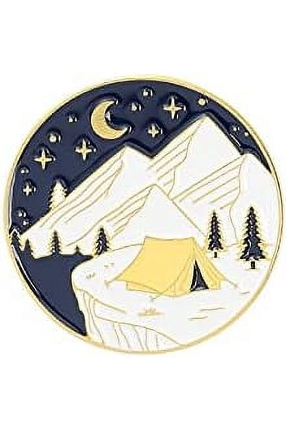 Creative Cartoon Mountain Night Enamel Badge Pin with Moon Night Snowy Mountain Badge Brooch