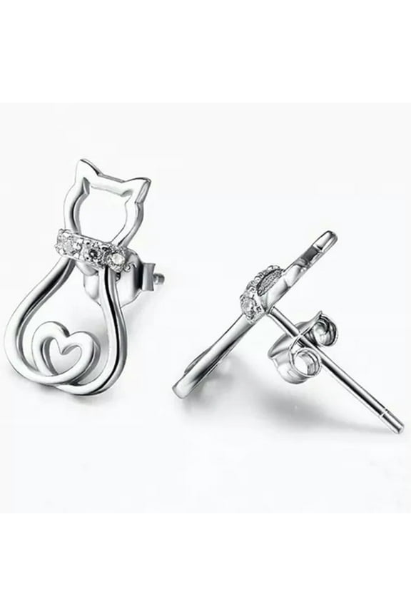 Creative Cat 925 Silver Stud Earring Cubic Zircon Party Jewelry A Pair