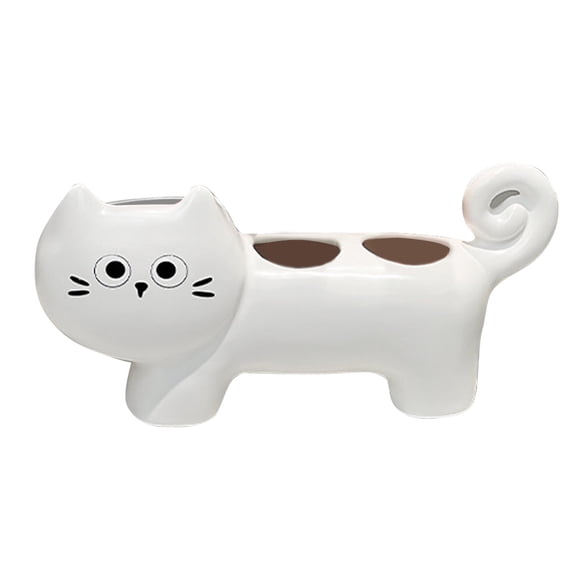 Creative Cat-Shaped Toothbrush Holder - Ceramic Bathroom Countertop Organizer for Electric Toothbrush, Toothpaste & Makeup Brushes, Cute Vanity Storage & Home Decor Accessory