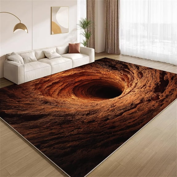 Creative Cave Area Rugs, 3D Deep Hole Illusion Pattern Carpet, Washable Non Slip Low Pile Soft Rug for Living Room Bedroom Decor Mat 2ftx3ft