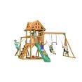 thumbnail image 1 of Creative Cedar Designs Mountain View Lodge Cedar Swingset with Wooden Roof, Monkey Bars, Climbing Wall & Rope, Slide, Sandbox, Belt Swings and Trapeze, 1 of 10