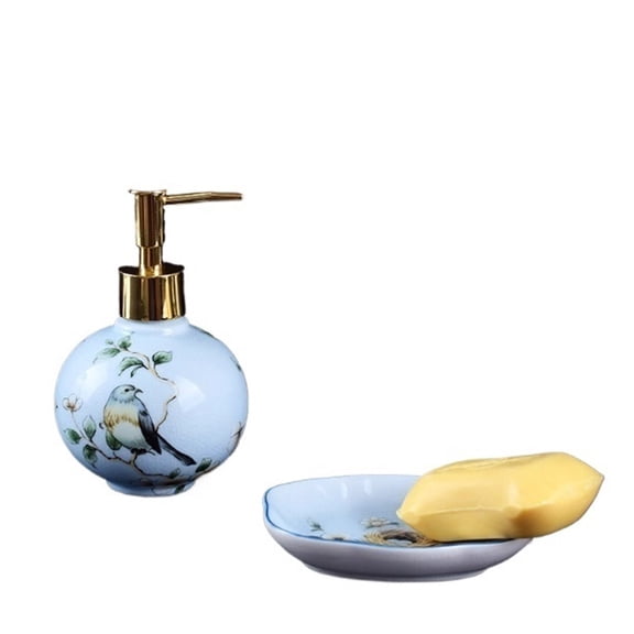 Creative Ceramic Bathroom Two-piece Set Including Soap Dispenser And Soap Dish