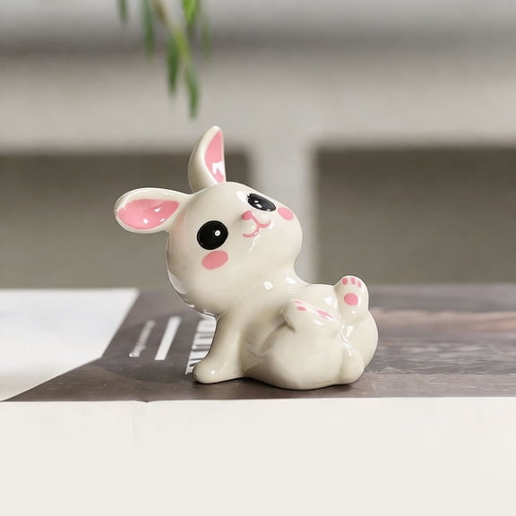 Creative Ceramic Bunny Figurine, 7.3cm Miniature Animal Statue for Living Room, Shelf & Tabletop Display, Cute Home Decor Ornament