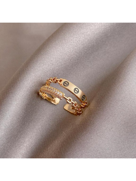 Creative Chain Special Symbol Double Gold Opening Rings For Woman Fashion Jewelry Gothic Accessories Ring Set