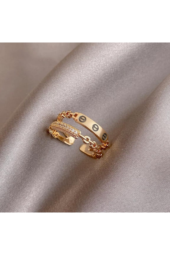 Creative Chain Special Symbol Double Gold Opening Rings For Woman Fashion Jewelry Gothic Accessories Ring Set