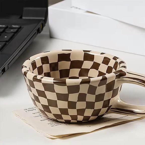 Creative Checkered Ceramic Mug 12 oz Durable Milk Cup for Home Caf Tea Coffee Hot Chocolate