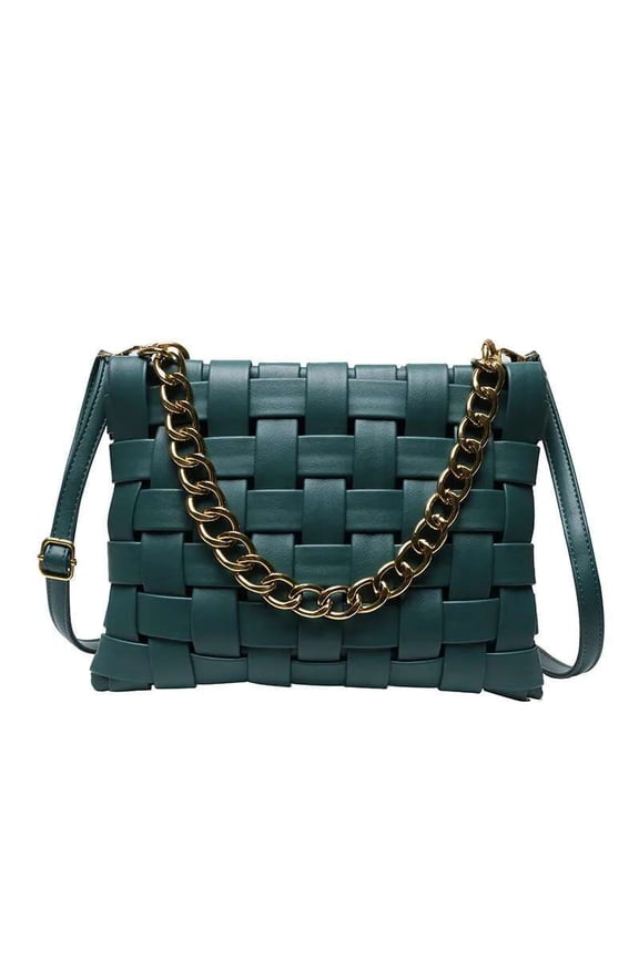 Creative Chic Weaving Handbag with Personalized Chain Strap for Ladies - Versatile Tote