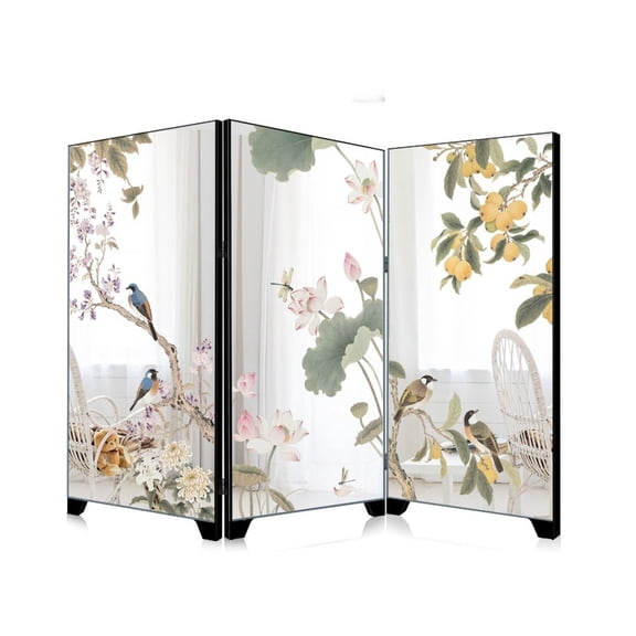 Creative Chinese Style Acrylic Folding Screen Mirror, Foldable Tabletop Decor For Home Office, Elegant Room Divider With Intricate Craftsmanship, Black, 23X11cm(A)
