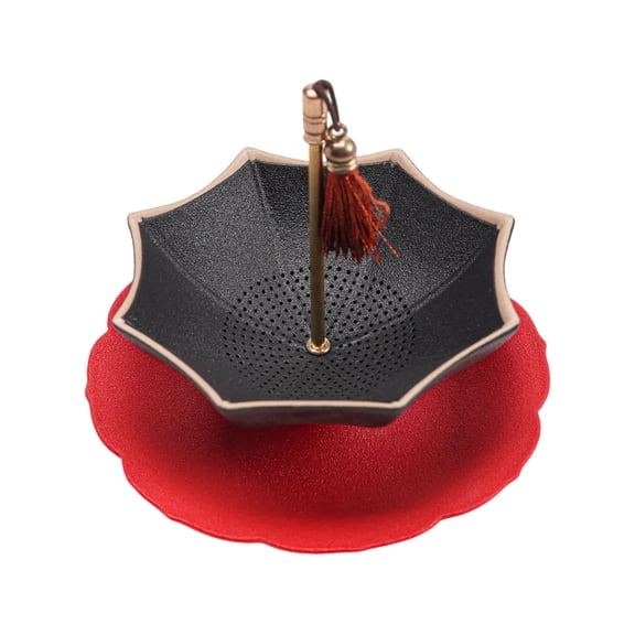 Creative Chinese Umbrella-Shaped Tea Strainer Set, Ceramic Umbrella Tea Strainer and Tray Set, Tea Strainer, Tea Leaf Divider, Tea Tray and Tea Set,Black