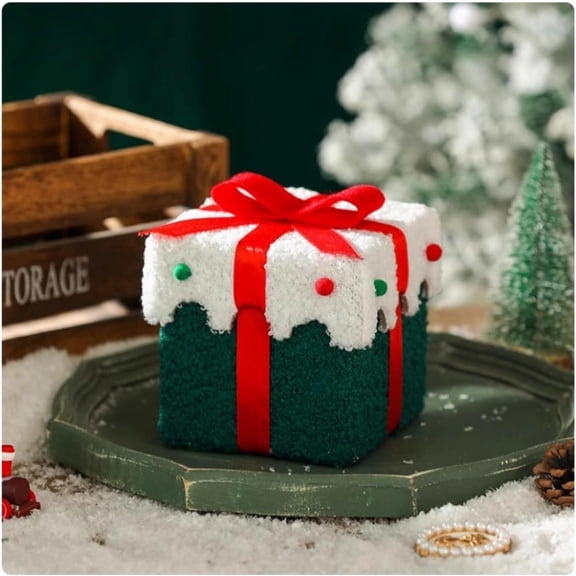 Creative Christmas Apple Gift Box Candy Box in Plush and Warm for Christmas Decorations (Green box with white lid and bow)