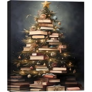 Creative Christmas Book Tree Pictures, Modern Framed Canvas Wall Art for Living Room Wall Decor, Winter Cottagecore Paintings for Bedroom Bathroom, Xmas Holiday