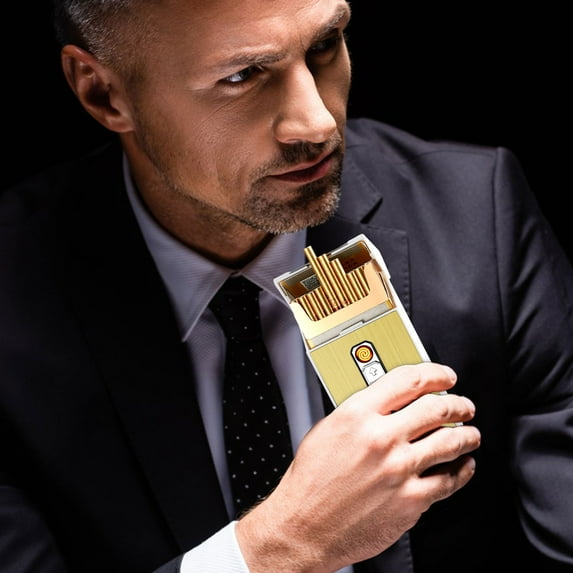 Creative Cigarette Case Lighters,Flameless Windproof Lighter,Cigarette Case with Electric Lighter,Rechargeable Lighter,USB Lighter Gift for Women,Men,Father,Mother