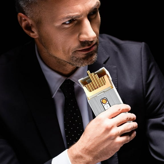 Creative Cigarette Case Lighters,Flameless Windproof Lighter,Cigarette Case with Electric Lighter,Rechargeable Lighter,USB Lighter Gift for Women,Men,Father,Mother