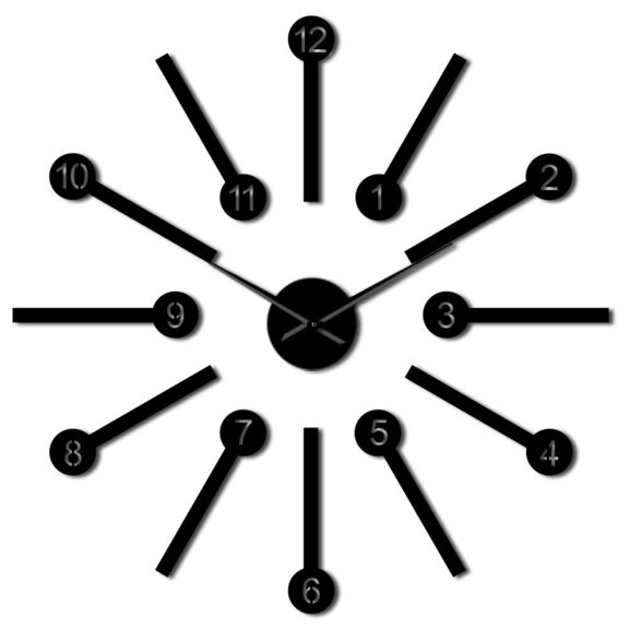 Creative Circle Numbers Frameless 3D DIY Silent Wall Clock Self Adhesive With Mirror Effect Acylic Numbers Stickers Clock Watch(Black,27inch)