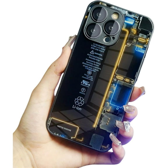 Creative Circuit Board Glass Phone Case, for iPhone Shell 12 11 / Pro/Pro Max with Lens Protector Film. Unique Straight Edge Design Tech-inspired Back Cover