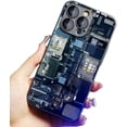thumbnail image 1 of Creative Circuit Board Glass Phone Case, for iPhone Shell 12 11 / Pro/Pro Max with Lens Protector Film. Unique Straight Edge Design Tech-inspired Back Cover, 1 of 8