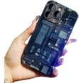 thumbnail image 1 of Creative Circuit Board Glass Phone Case, for iPhone Shell 14 13 / Plus/Pro/Pro Max with Lens Protector Film. Unique Straight Edge Design Tech-Inspired Back Cover, 1 of 8
