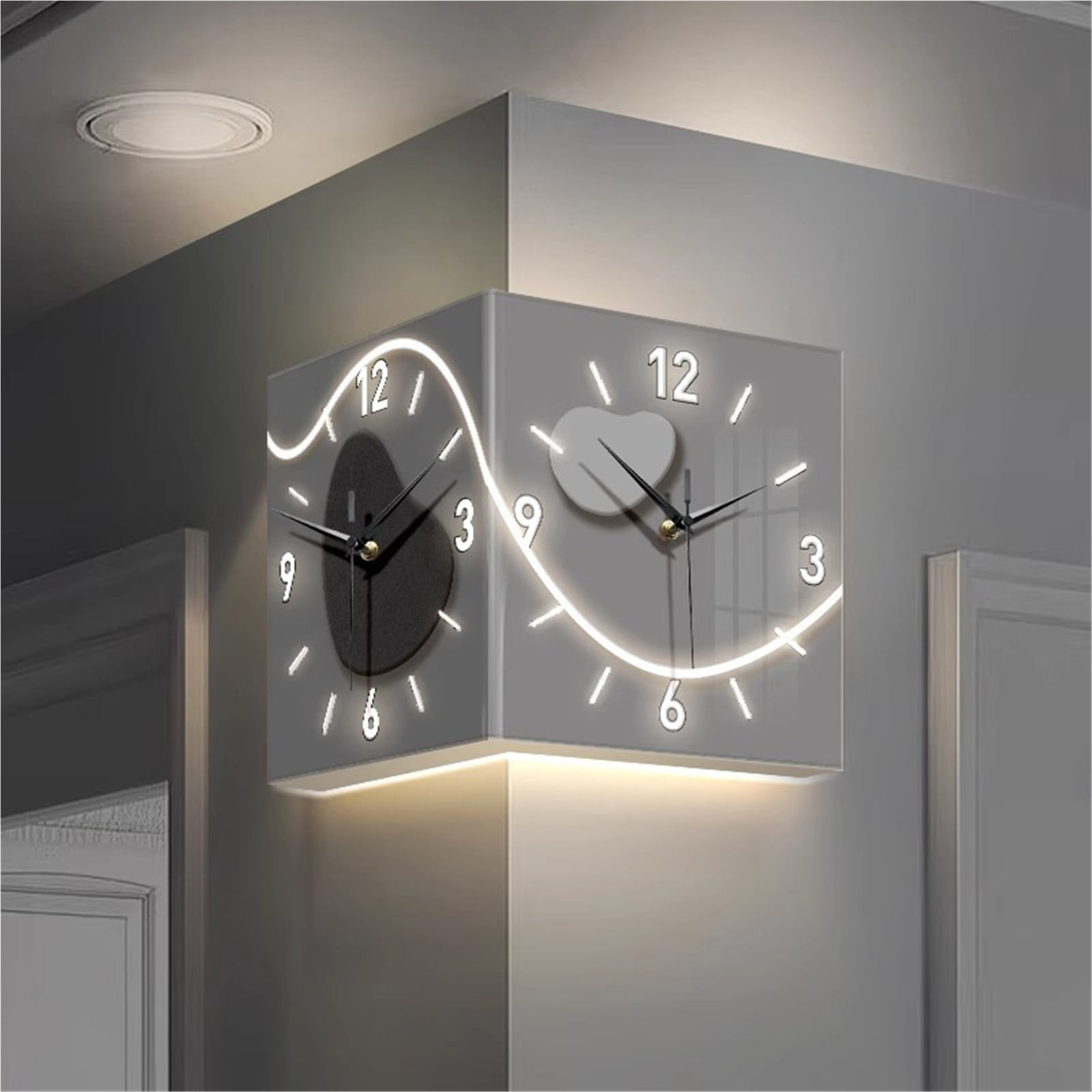 Creative Clock Wall Lamp, Modern Double Sided Corner Clock, Modern Wall Decor for Bedroom, Living Room