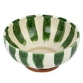 thumbnail image 1 of Creative Co-Op 10.25 Inches Round Hand-Painted Stoneware Footed Bowl with Stripes and Reactive Glaze, Green, White and Brown, 1 of 1