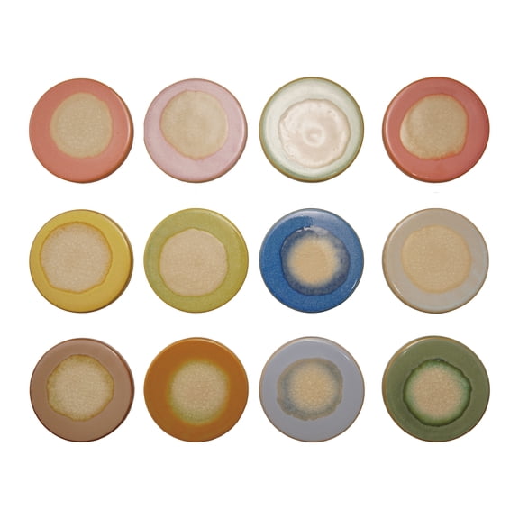 Creative Co-Op 12-Piece Stoneware Trivet with Reactive Glaze, Multicolor