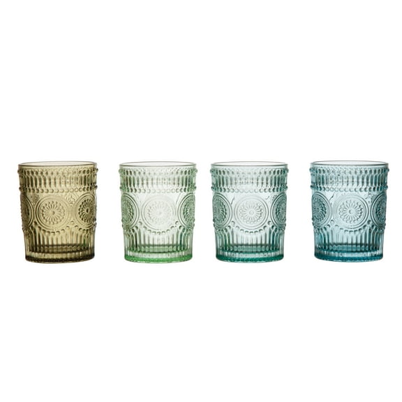 Creative Co-Op 12 oz. Embossed Drinking Glass, 4 Colors