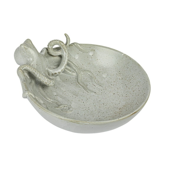 Creative Co-Op 13.75 Inches Stoneware Octopus Bowl with Reactive Glaze, White Speckled