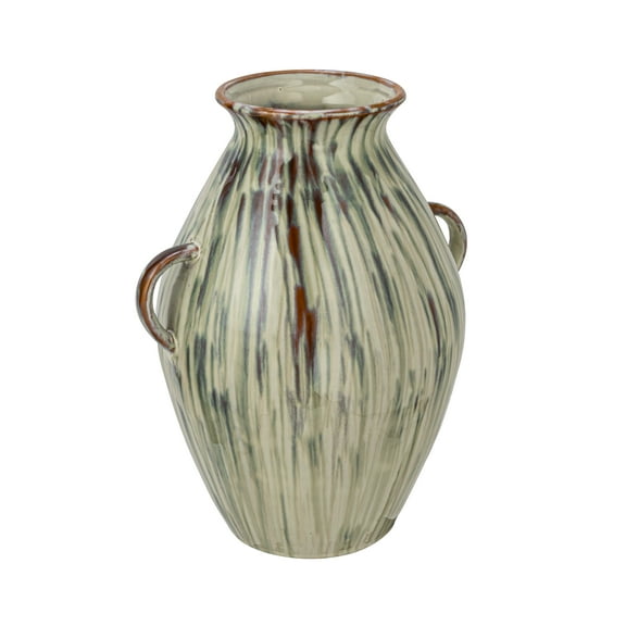 Creative Co-Op 14 Inches Hand-Painted Stoneware Vase with Handles with Reactive Glaze, Multicolor