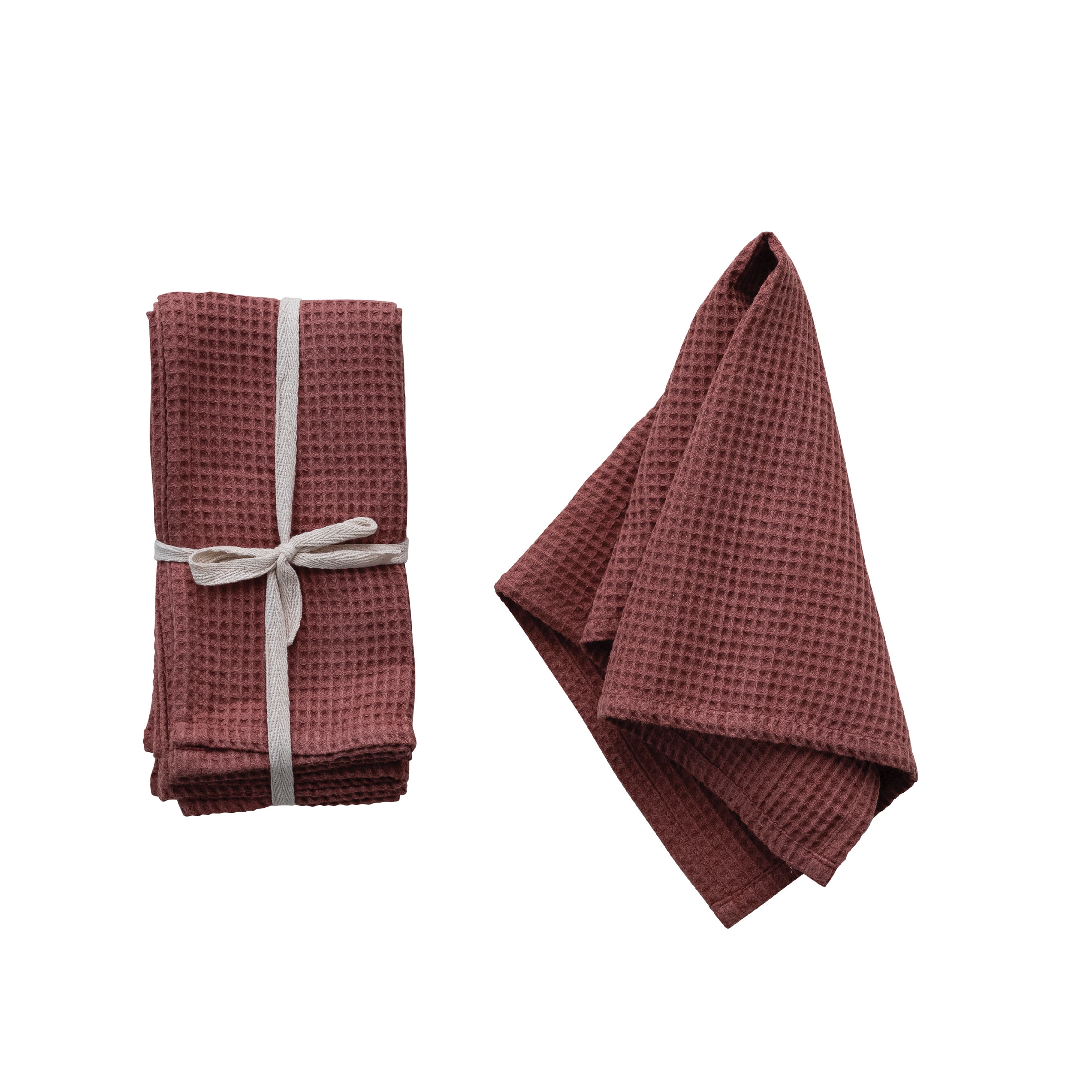 Berry 18" Square Woven Linen and Cotton Waffle Napkins, Set of 4