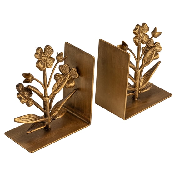 Creative Co-Op 2-Piece Cast Metal Flower Bookends, Gold Finish