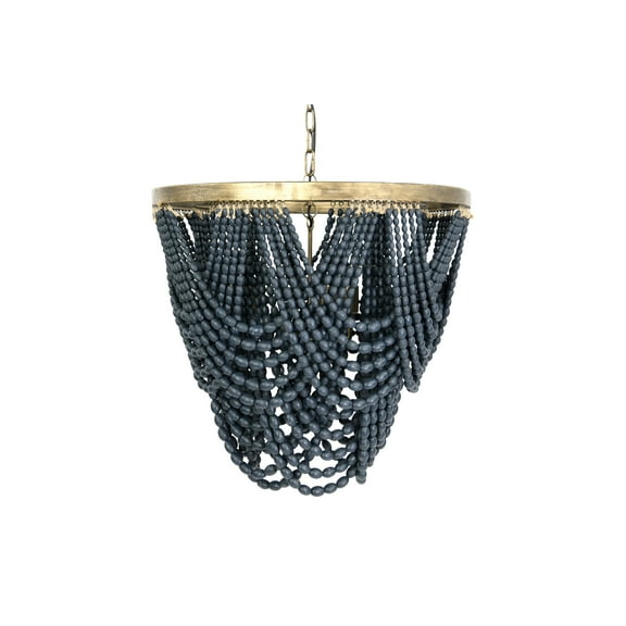 Creative Co-Op 2-Tier Draped Wood Bead Chandelier, Blue