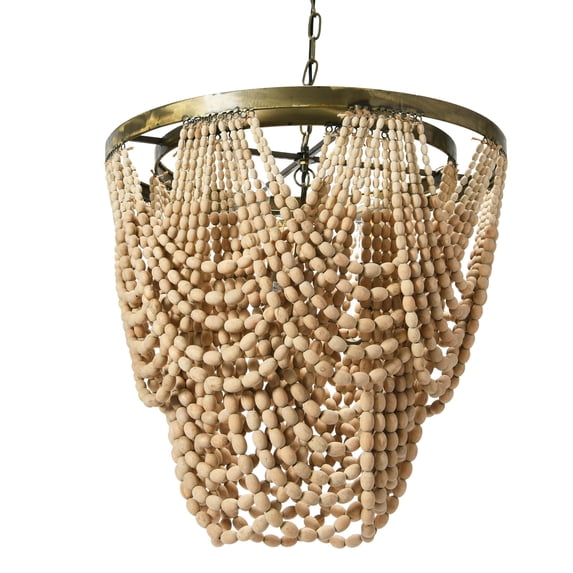 Creative Co-Op 2-Tier Draped Wood Bead Chandelier, Whitewashed
