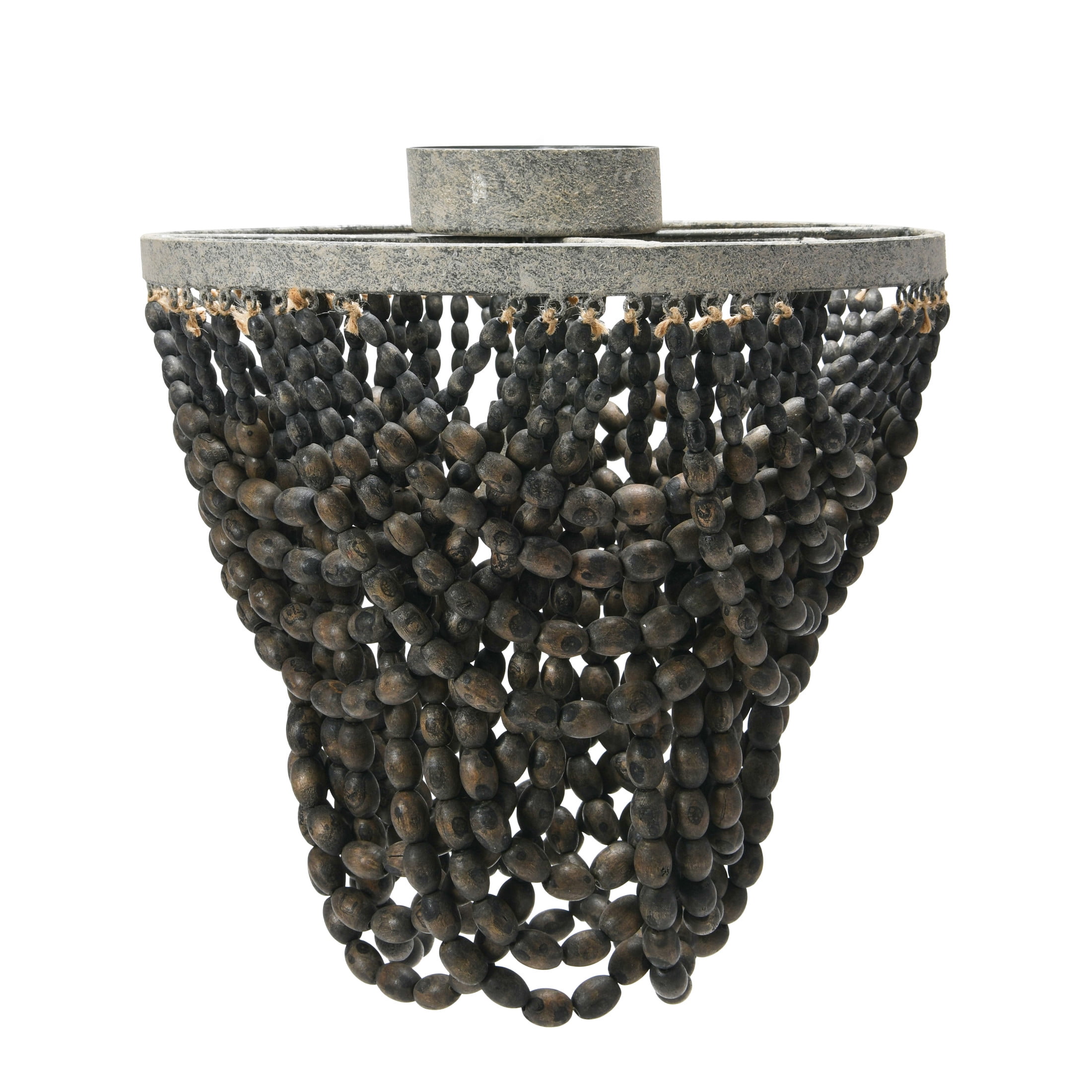 Dark Grey Wood Bead Semi-Flush Mount Ceiling Light