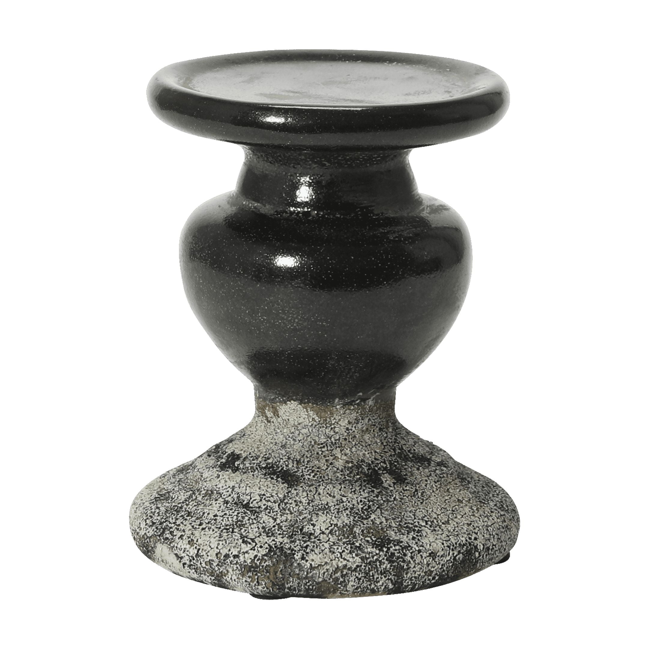 Distressed Black Terracotta 2-Tone Pillar Candle Holder