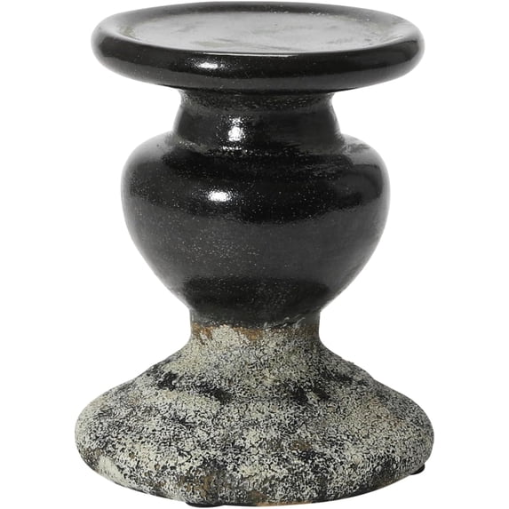 Creative Co-Op 2-Tone Sculptural Terracotta Pillar Candle Holder, Distressed Black