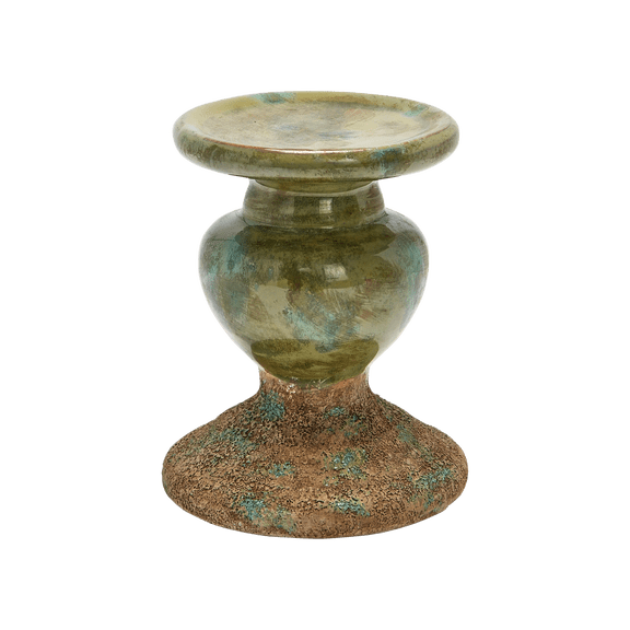 Creative Co-Op 2-Tone Sculptural Terracotta Pillar Candle Holder, Distressed Green