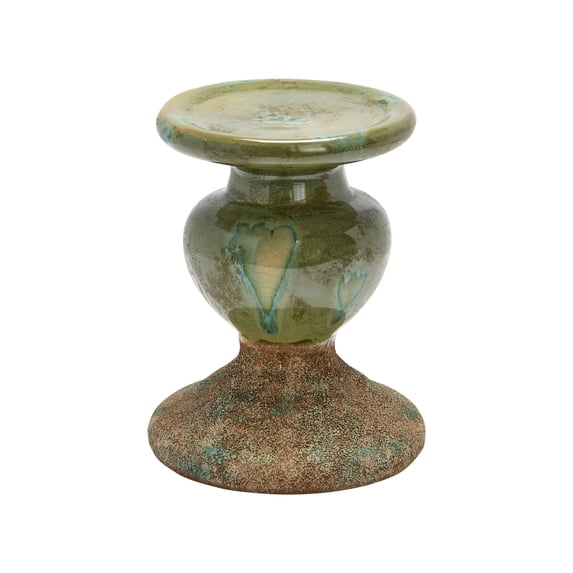Creative Co-Op 2-Tone Sculptural Terracotta Pillar Candle Holder, Distressed Green