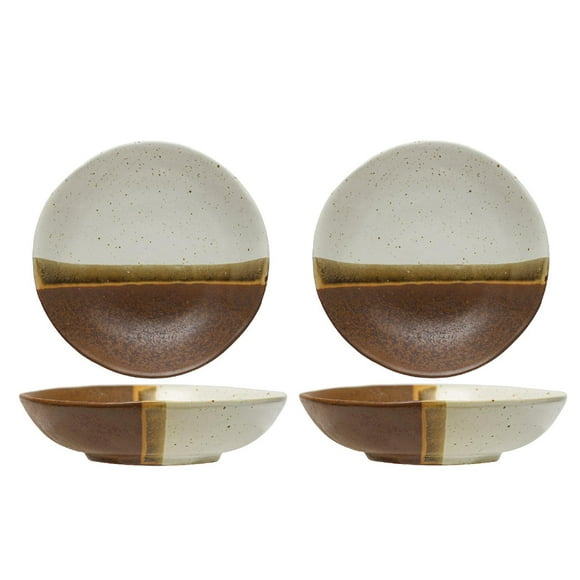 Creative Co-Op 2-Tone Shallow Stoneware Bowl, Set of 4, Multicolor Reactive Glaze