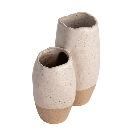 Creative Co-Op 2-Tone Stoneware Vase with 2 Sections and Reactive Glaze, White and Beige