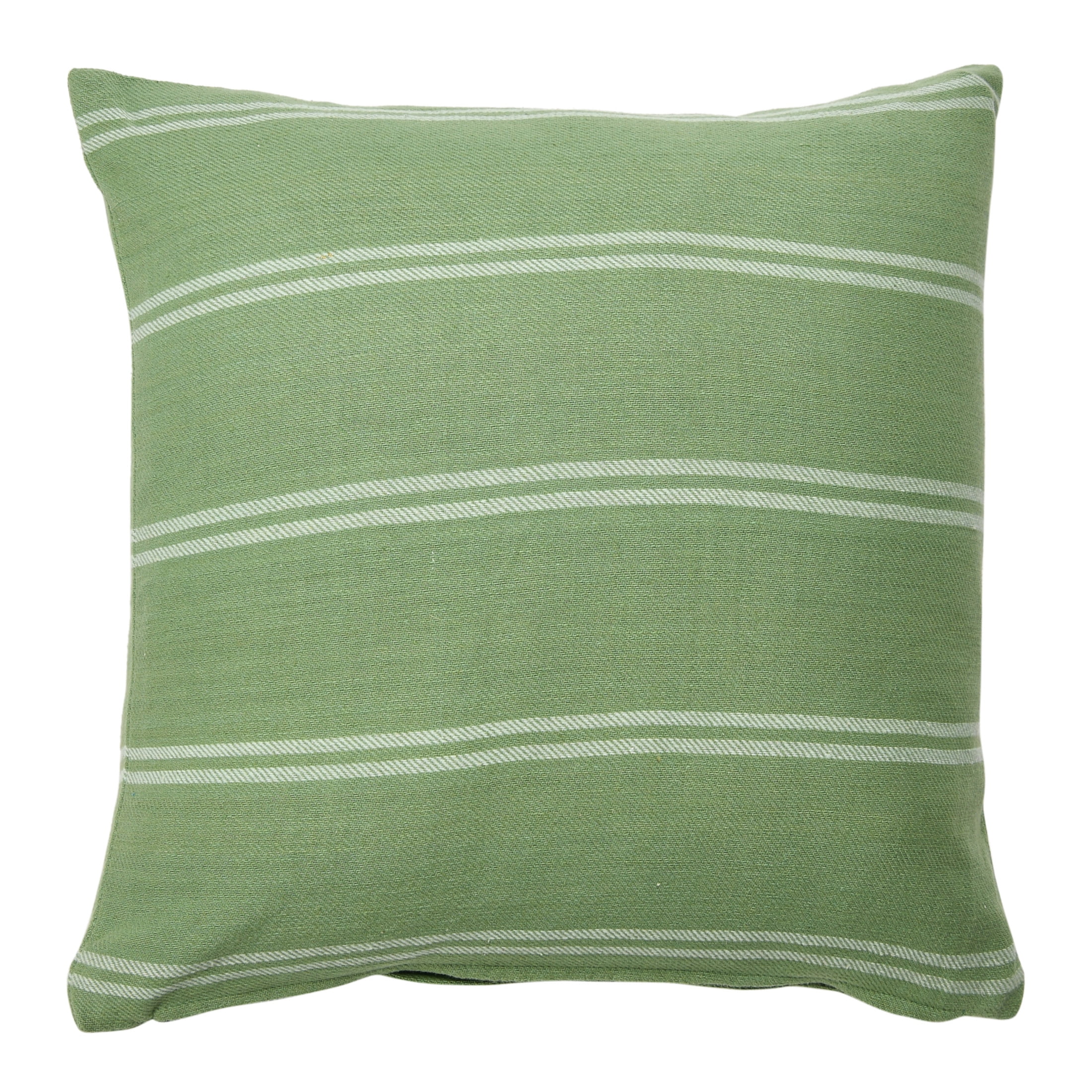 Green and White Striped Cotton Square Pillow Cover
