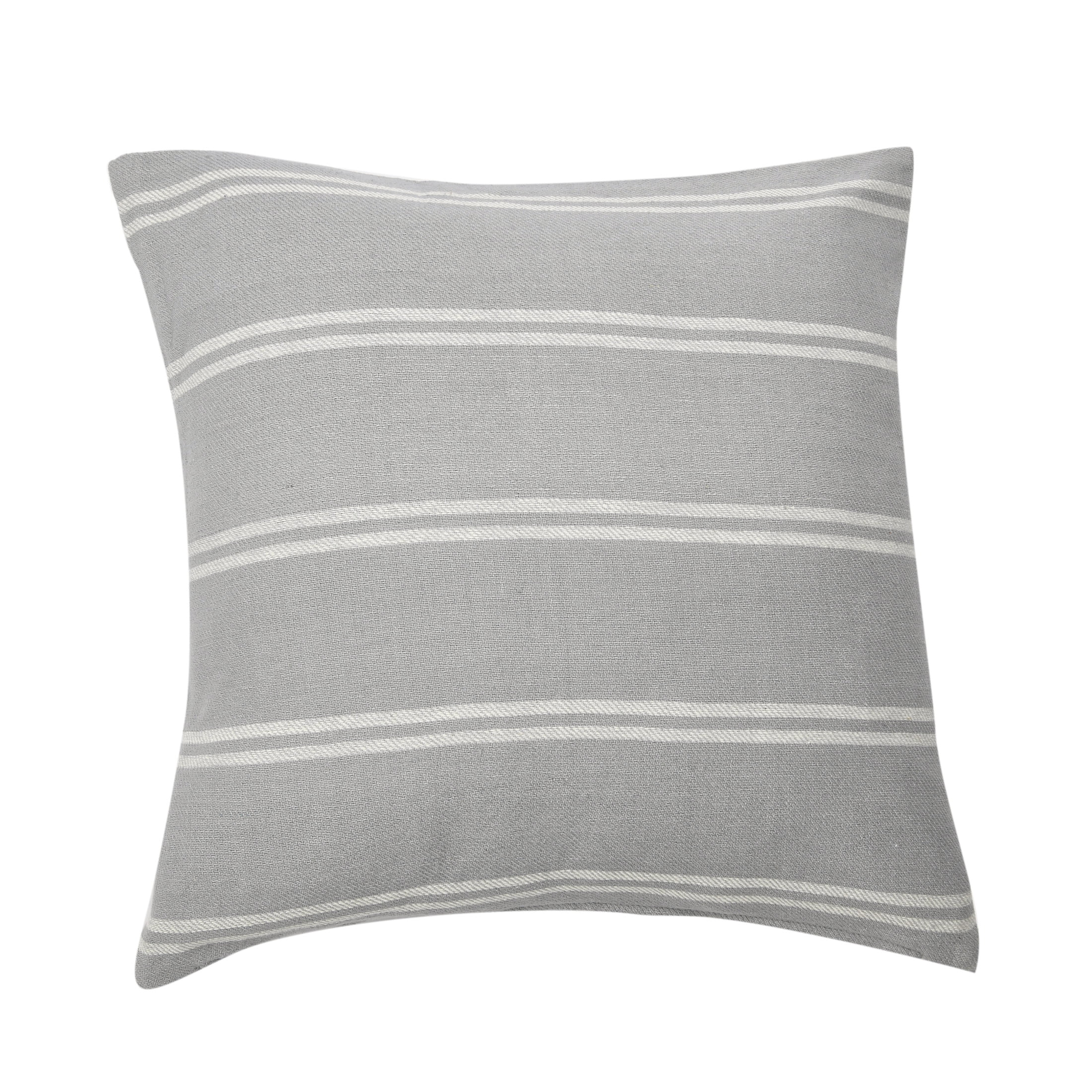 Gray and White Striped Cotton 20" Pillow Cover