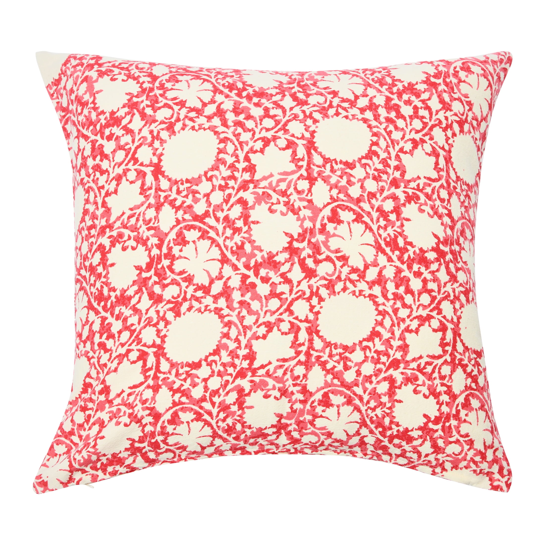 20" Pink and White Cotton Ivy Print Pillow Cover